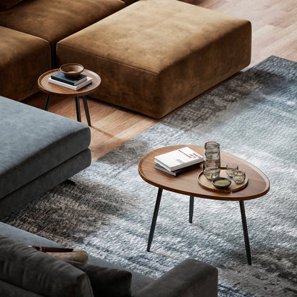 Set of 2 Nesting Coffee Tables in Wood and Metal, Dark Wood Color