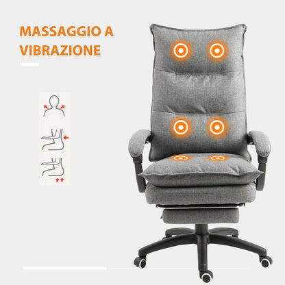Padded Office Chair with 6 Massage Points, Adjustable Height and Wheels, 70x62x120-130 cm, Grey