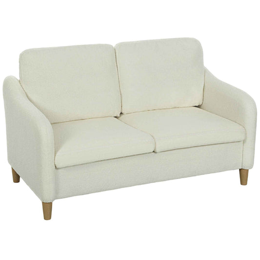 Modern 2-Seater Sofa with Thick Cushions and Sherpa Upholstery, 137x69x82 cm, Cream