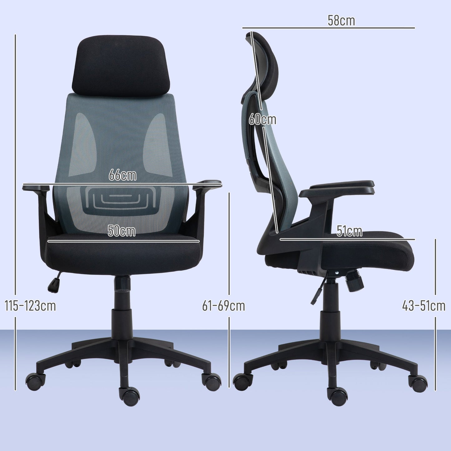Office Chair with Lumbar Support and Headrest, Swivel Seat with Adjustable Height, Black