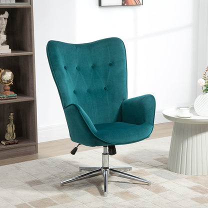 Velvet Office and Living Room Chair, Swivel with Armrests and Adjustable Height, Blue