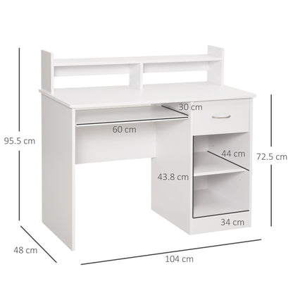 compact desk for white wooden computers with removable keyboard shelf and shelves 104 x 48 x 95.5cm