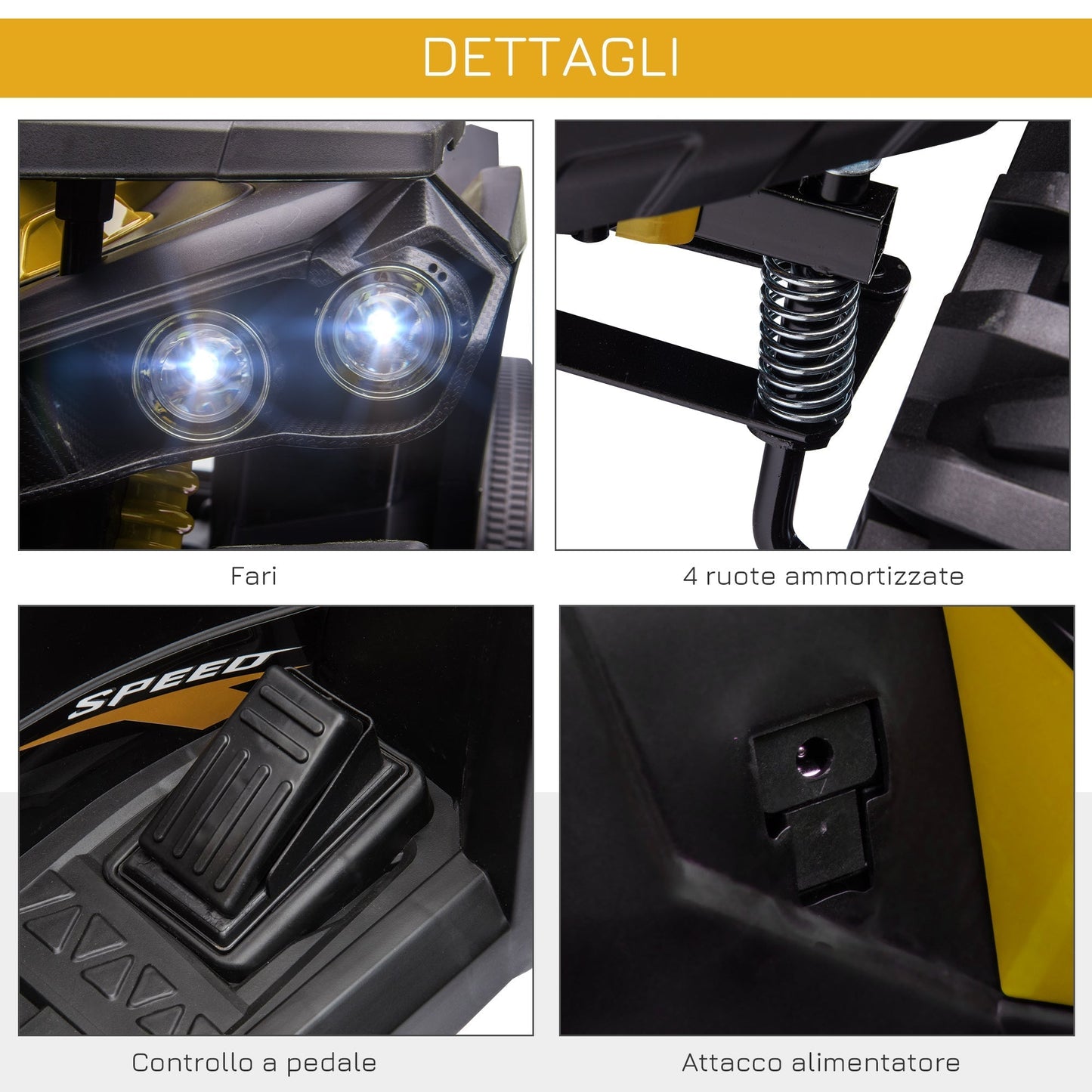 Quad for 12V electric children with headlights and rechargeable battery, age 3-5 years, 100x65x73cm, yellow