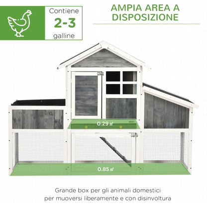 Wooden Chicken Coop with Open Area, House and Nest, 161.5x62. 5x115cm, Grey