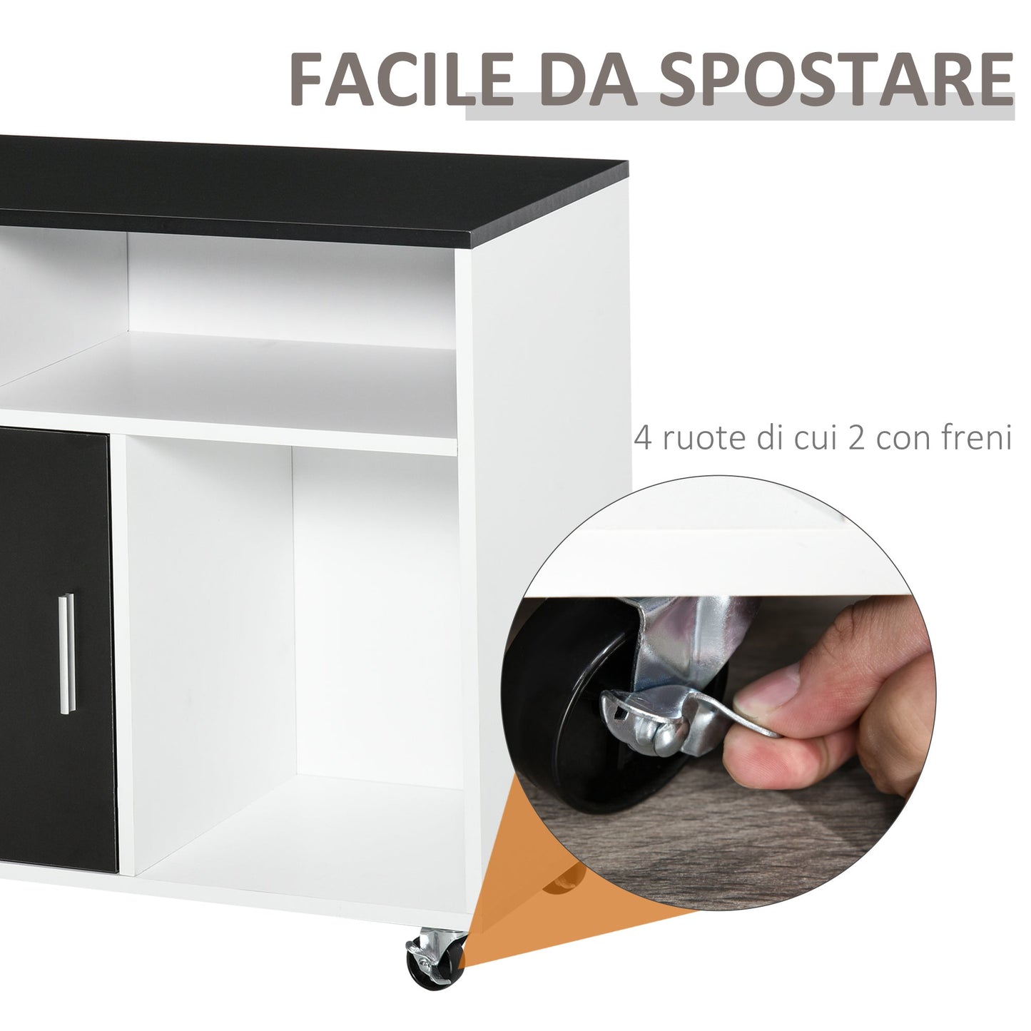 Printer Cabinet with Drawers, Multipurpose Cabinet for Office and Home, Black and White, 100x35x65cm