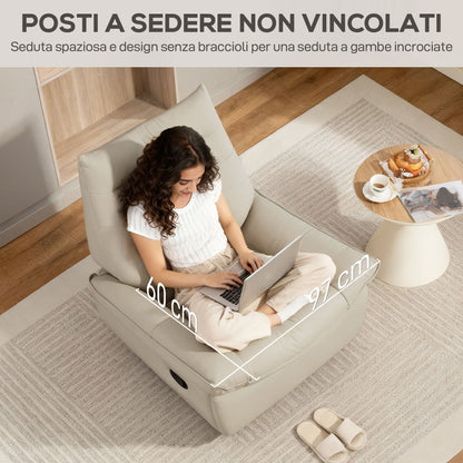 Manually Reclining Relaxing Chair with Footrest and Swivel Base without Armrests, Cream