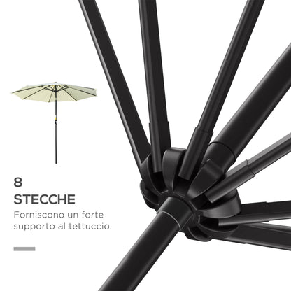 8-Ribbed Tilting Garden Umbrella with Crank Handle, Metal and Polyester, Ø295x250 cm, Beige