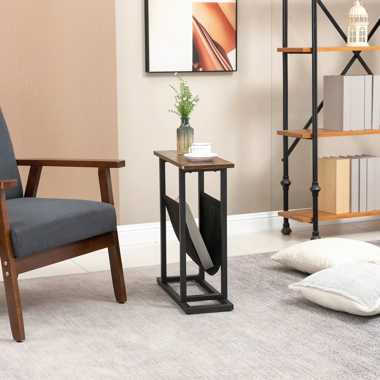 Chipboard and Steel Coffee Table with Oxford Fabric Storage Bag, 49x19x55 cm, Brown and Black