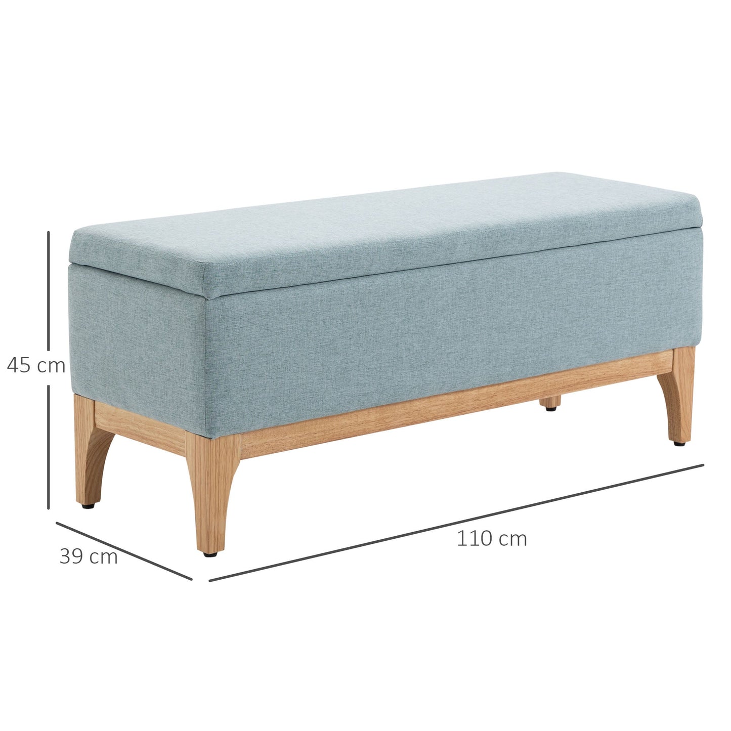 Scandinavian Design Fabric Upholstered Storage Bench, 110x39x45Hcm - Light Blue
