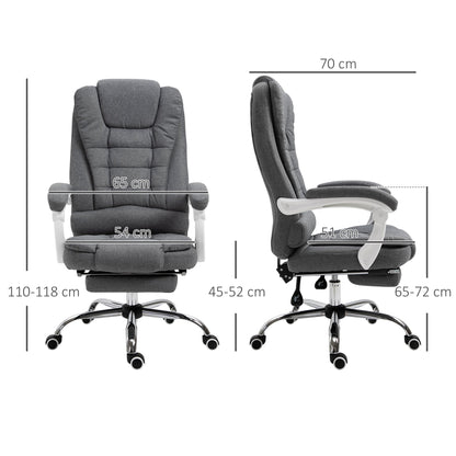 Reclining Office Chair with Retractable Footrest and High Back in Fabric, Grey