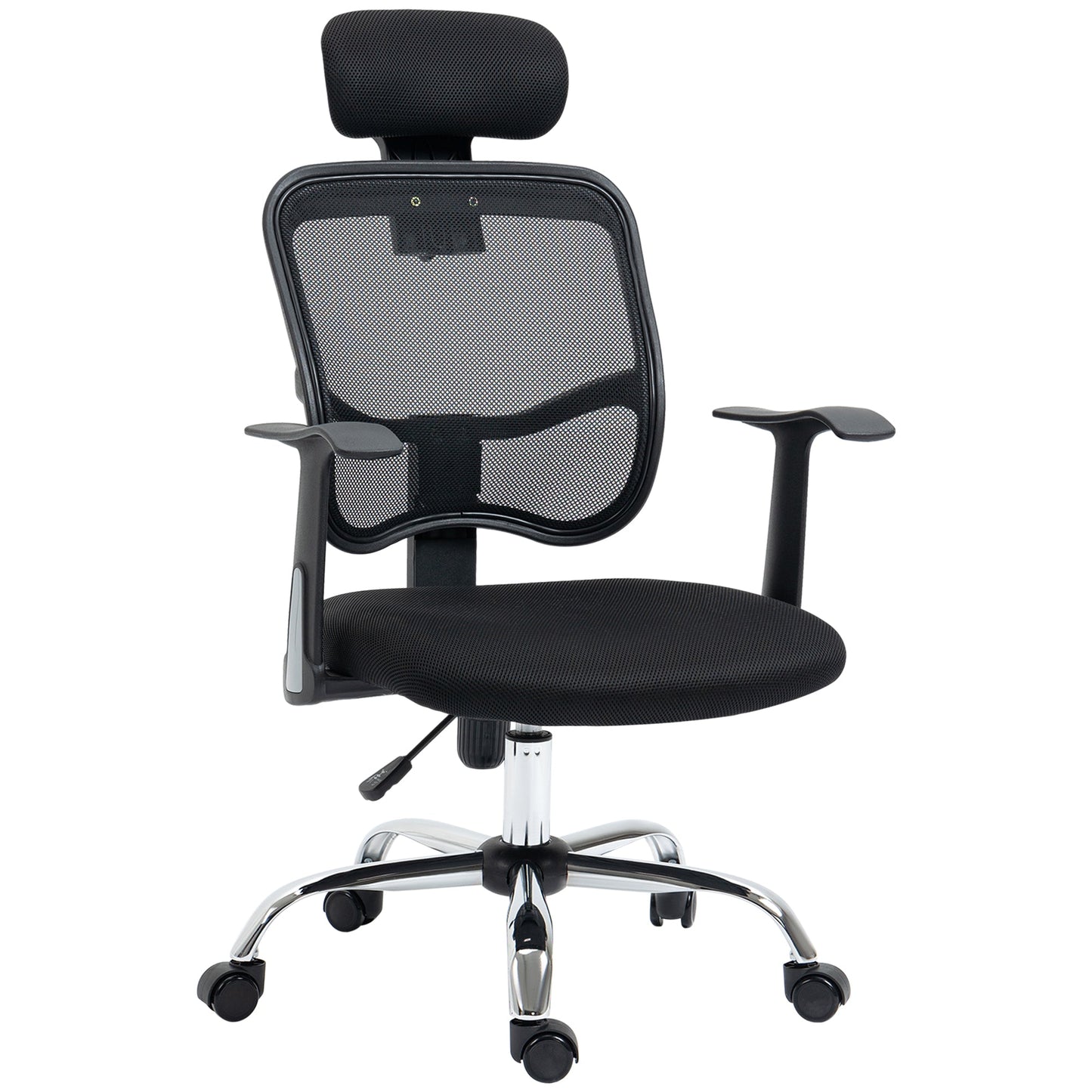 Ergonomic Office Chair with Adjustable Seat and Headrest, in Polyester and Steel, 63x62x106-114 cm, Black