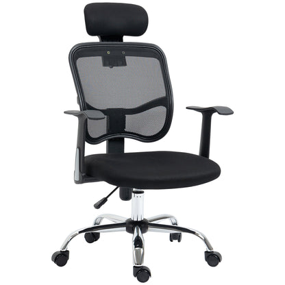 Ergonomic Office Chair with Adjustable Seat and Headrest, in Polyester and Steel, 63x62x106-114 cm, Black