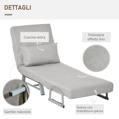 Single Reclining Chair with 5-Level Backrest and Extra Cushion, Fabric and Metal, 73x74x81cm, Grey