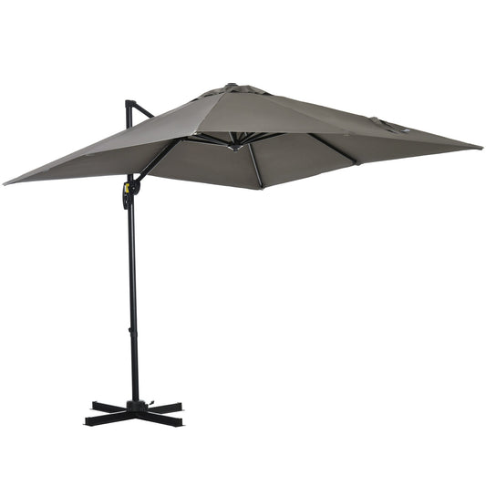 2.5x2.5m Hand Crank Garden Umbrella with 360° Rotation and Adjustable Parasol, Light Grey