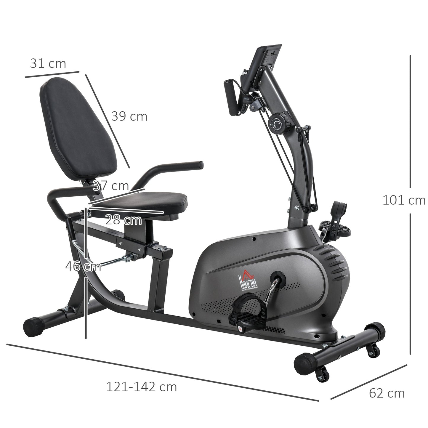 Magnetic Recumbent Exercise Bike with 8 Resistance Levels, LCD Display, Adjustable Seat and Arm Bands