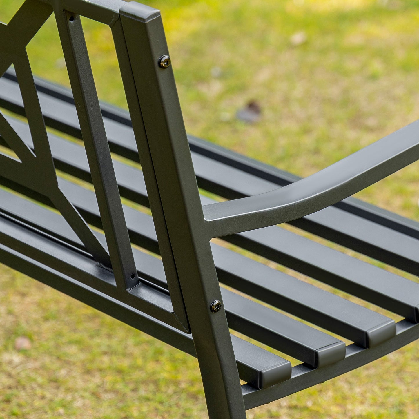 2-Seater Steel Garden Bench with High Back and Armrests, 128x62.5x81.5 cm, Black