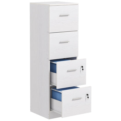 4 Drawer Office Cabinet with 2 Locks and Document Holder Bar, Wooden, 40x42x130.8 cm, White