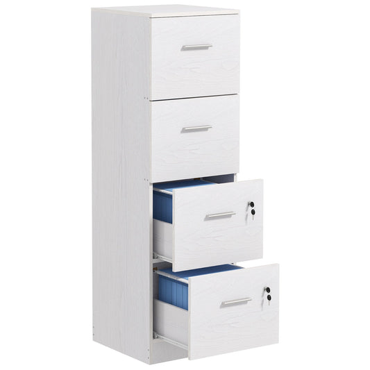 4 Drawer Office Cabinet with 2 Locks and Document Holder Bar, Wooden, 40x42x130.8 cm, White
