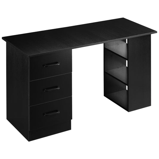 Modern Wooden Desk with 3 Drawers and 3 Shelves for Bedroom and Office, 120x49x72cm, Black
