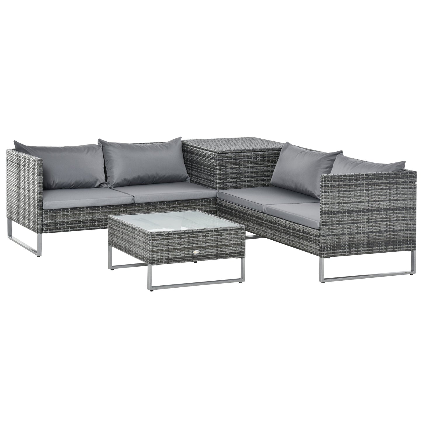 Garden Sofa Set : 4 Piece Garden Set with x2 Double Seater Sofas, Coffee Table and High Table, Steel and Rattan