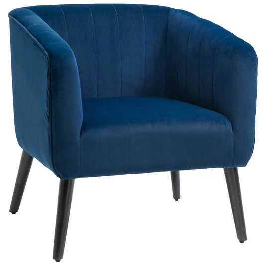 Modern Nordic Style Upholstered Chair, Velvet Upholstery and Wooden Legs, Blue, 70.5x70x76cm