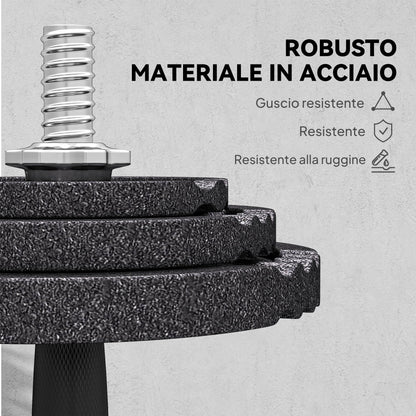 2-in-1 42 kg Gym Weights with 14 Discs, Barbell and Dumbbells, Steel, 180x24x24 cm, Black