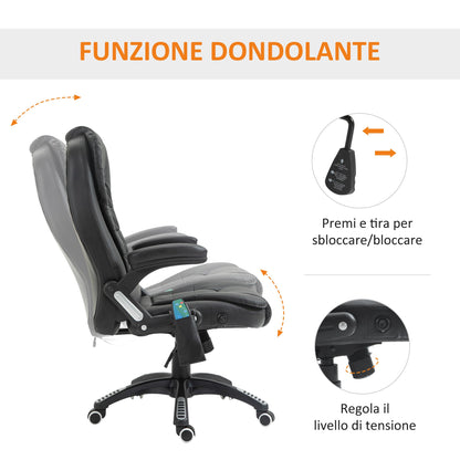 Height Adjustable Office Massage Chair with 6 Massage Points, PU, 68x72x108-118, Black