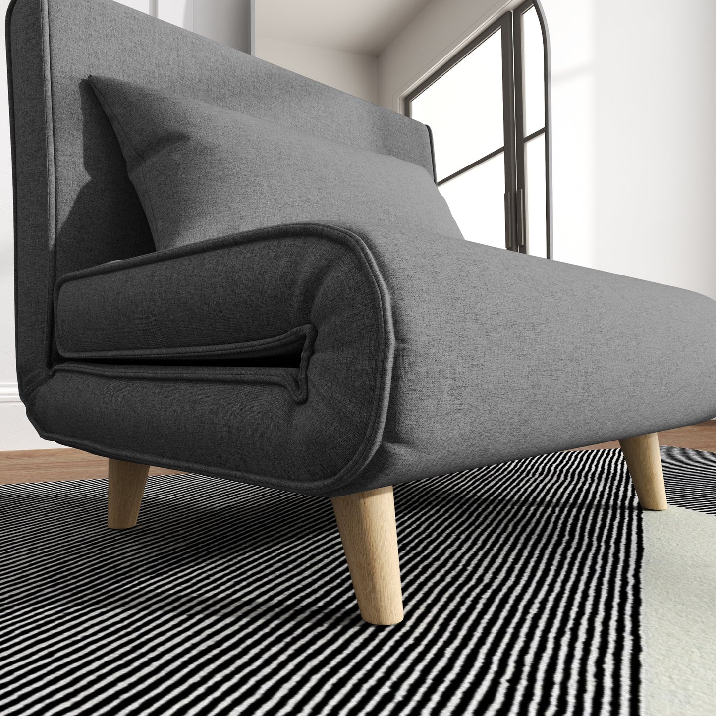 3 in 1 armchair bed with reclining backrest in 6 positions in fabric, 94x78x80 cm, Gray