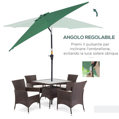 2.6x2.4m Garden Umbrella with Tilting Head, in Aluminum and Polyester, Dark Green and Black