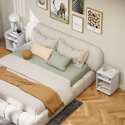 Printer Stand with Wheels and 2 Open Wooden Shelves, 40x35x55.5 cm, White