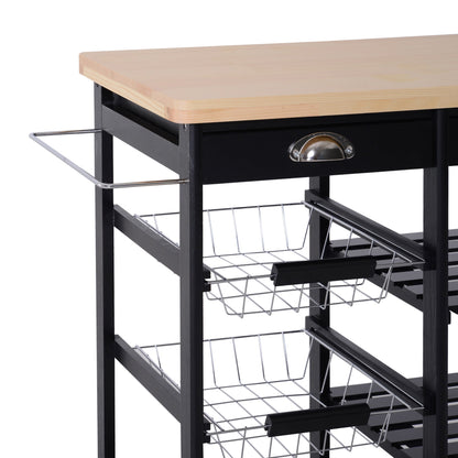 Multipurpose Kitchen Trolley Pine Wood 74 x 37 x 75cm Black