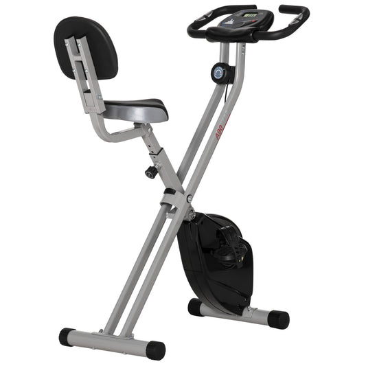 Folding Exercise Bike with 5 Adjustable Positions and 8 Levels of Magnetic Resistance, X-Shaped Structure, 43x97x109cm, Grey and Black