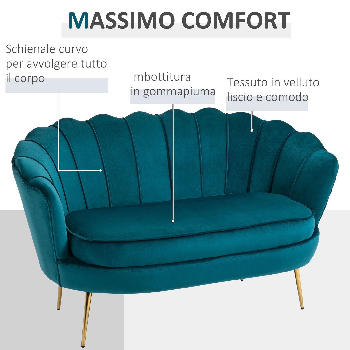 Vintage sofa 2 seats in industrial chic style in green velvet