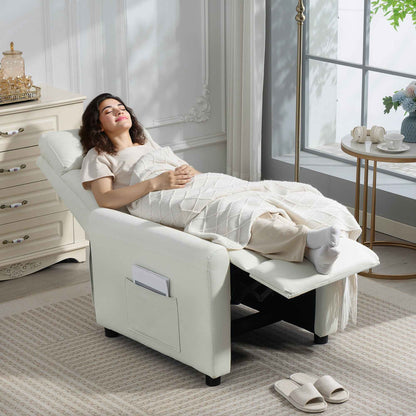 Reclining Chair 135° max in Linen Effect Fabric, Foam, Steel and Wood, 73x86x100 cm, Cream White