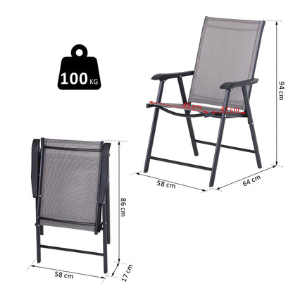 Set of 4 Folding Outdoor Chairs in Steel and Textilene for Garden, Veranda, Terrace, Grey, 58 x 64 x 94cm