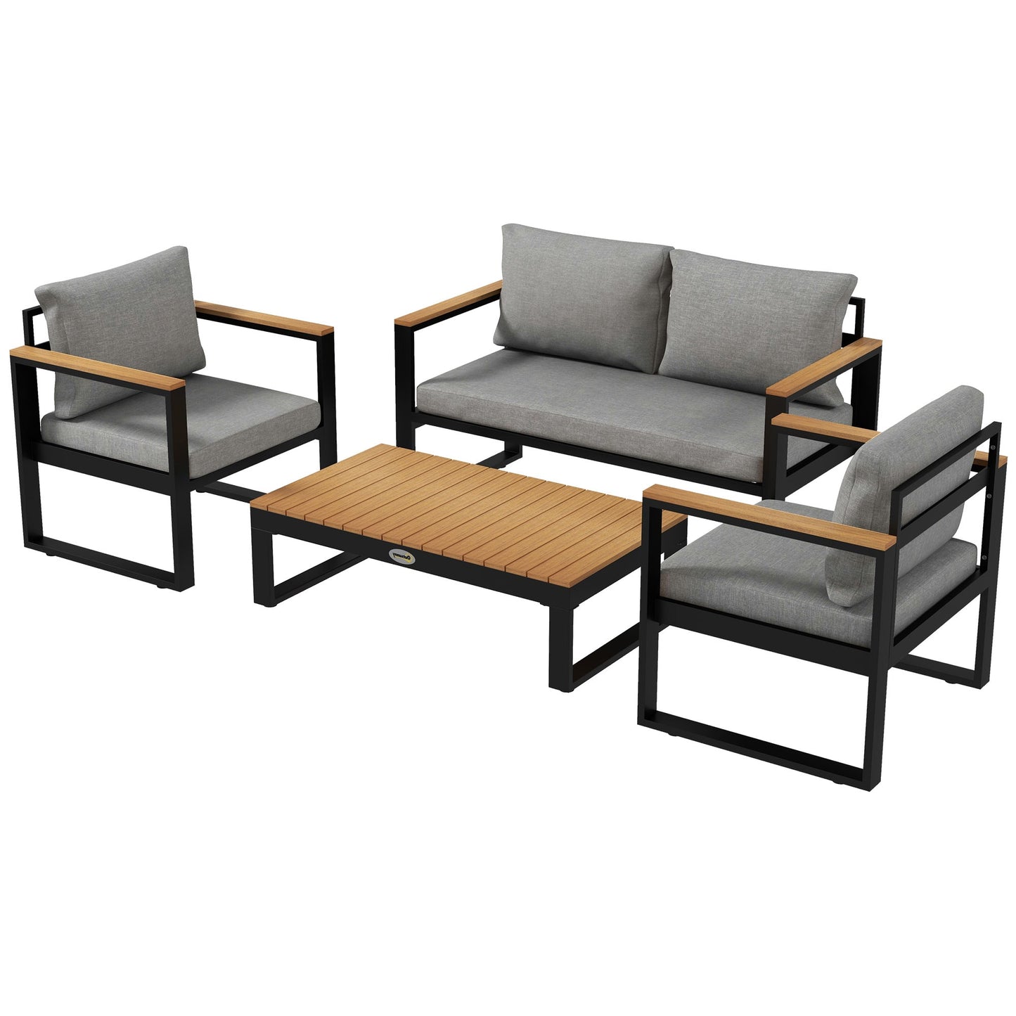 Garden Lounge Set with Outdoor Sofa, 2 Armchairs and Aluminium Coffee Table, Grey