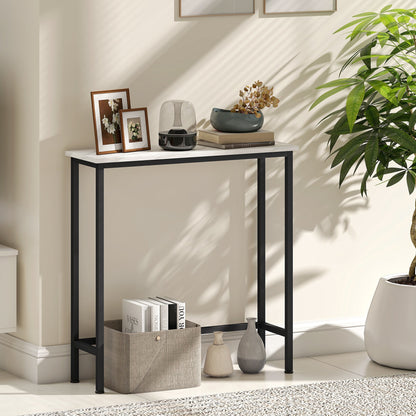 Entrance Console Table with Marble-Effect Top, in Wood and Steel, 75x24x76 cm, Black and White