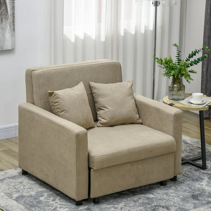 Armchair Bed in Light Brown Velvet Effect Fabric with 2 Cushions and Storage Space, 100x98x88 cm