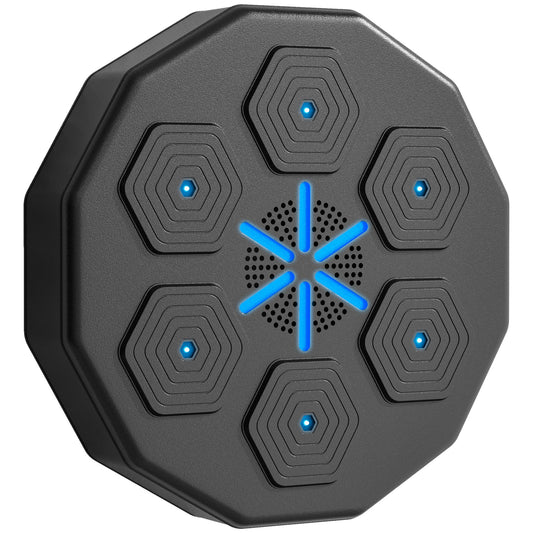 Wall-Mounted Musical Boxing Machine with Bluetooth Connection and Blue Lights, 40x40 cm, Black