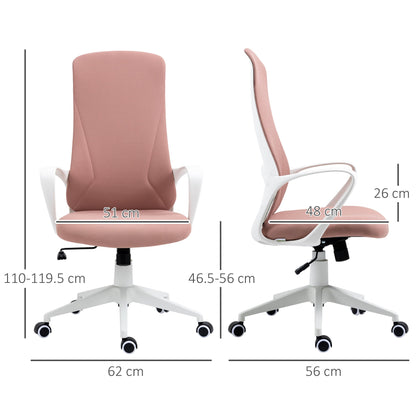 Ergonomic and Padded Office Chair with Adjustable Height and Rocking, 62x56x110-119.5 cm, Pink