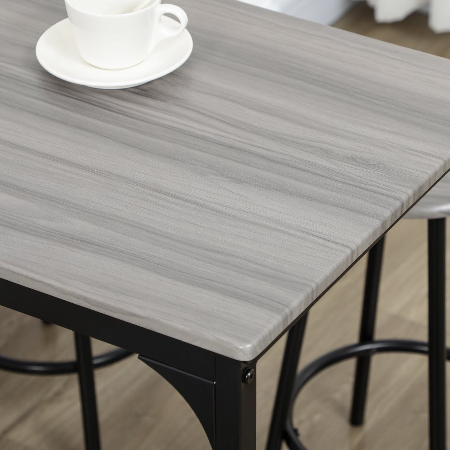 5 Piece Dining Set with Bar Counter 110x50x89.5 cm and Stools Ø30x60.5 cm in Wood and Metal Grey and Black