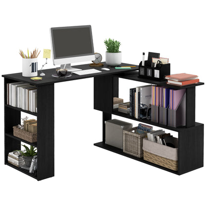 Corner Desk with 360° Swivel Top and 5 Shelves, 120x110x74.5 cm, Black