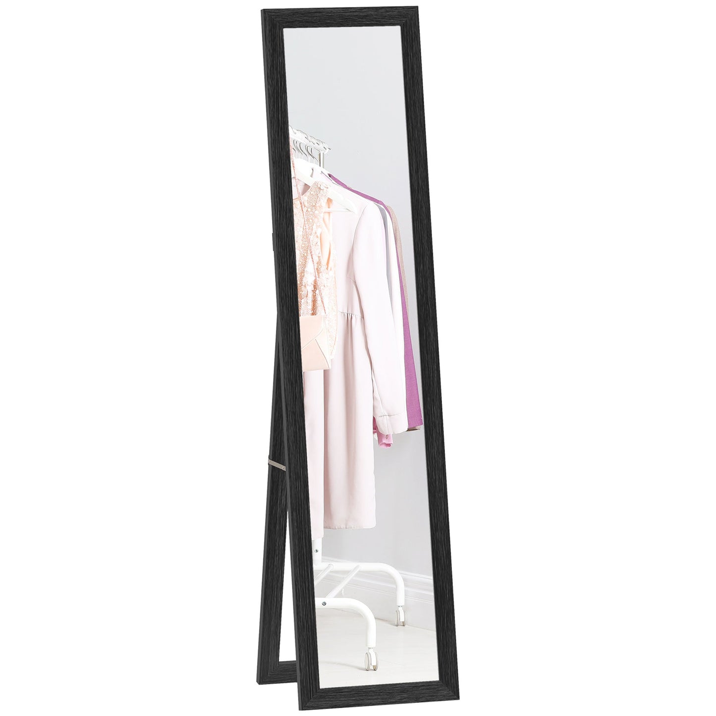 Wall and Freestanding Mirror with MDF Frame for Entrance, Living Room and Bedroom, Black