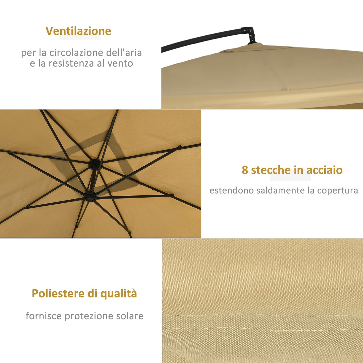 Garden Umbrella with Tilting Arm with Crank Opening and Mosquito Net, 3x3 m, Beige