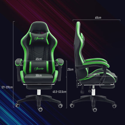 Gaming Chair with Adjustable Height and Reclining Backrest, 65x65x121-129 cm, Black and Green