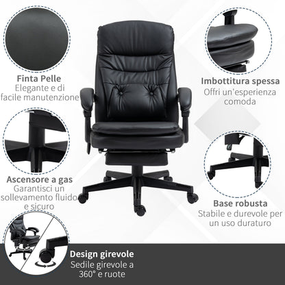 Faux Leather Massage Office Chair with USB Port, 64x69x107-115cm, Black