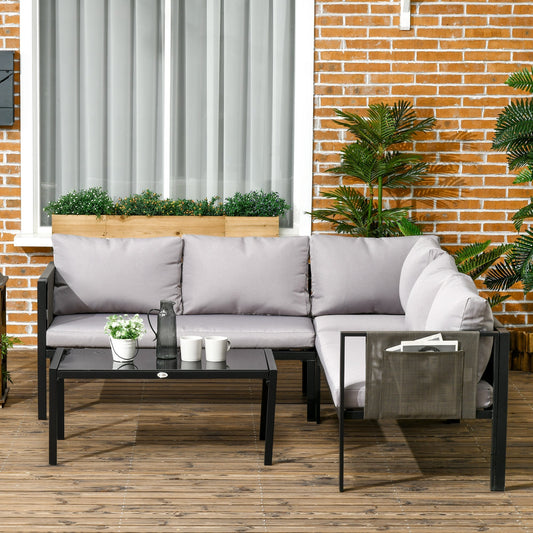 PARIS | 4 Piece Garden Set with 2 Sofas, Corner Chair and Tempered Glass Coffee Table