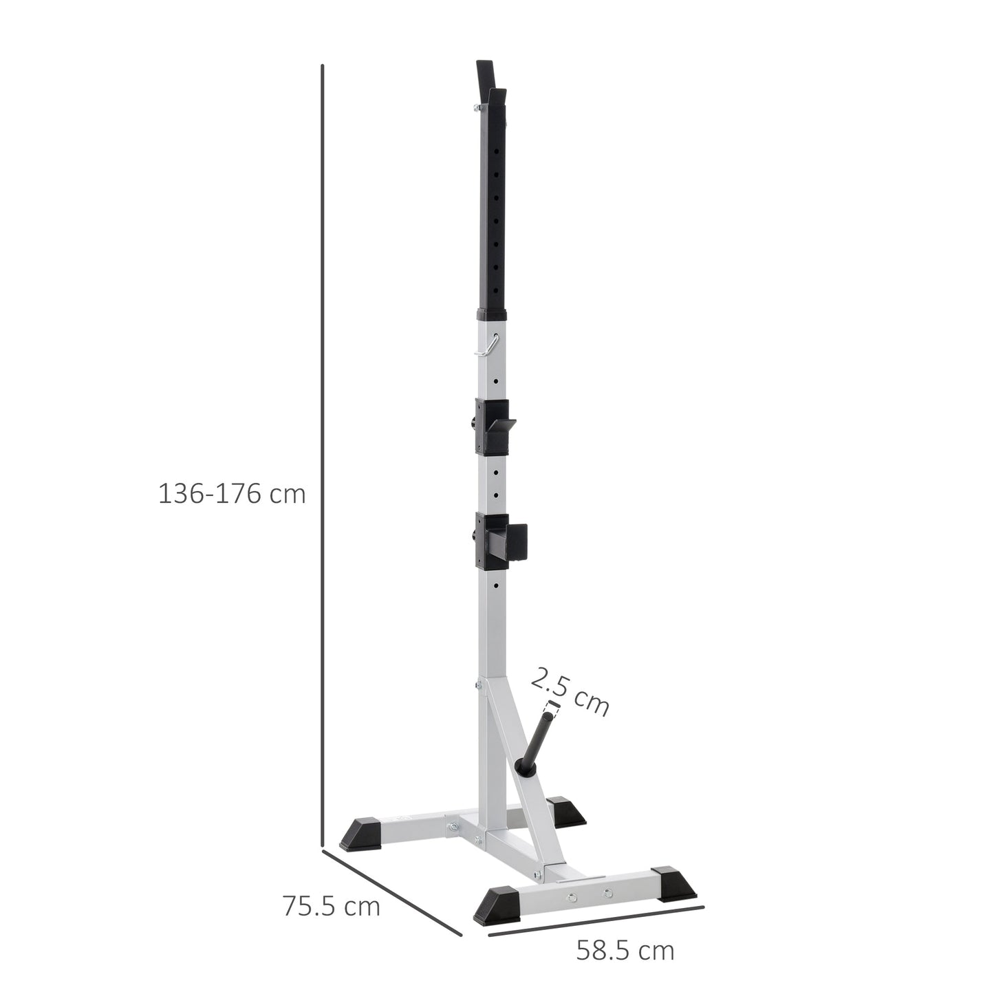 Set of 2 Steel Barbell Stands with 3 Hooks, Adjustable Height and 200kg Capacity, Silver and Black
