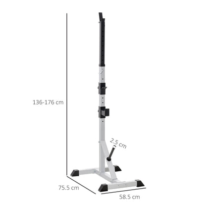 Set of 2 Steel Barbell Stands with 3 Hooks, Adjustable Height and 200kg Capacity, Silver and Black