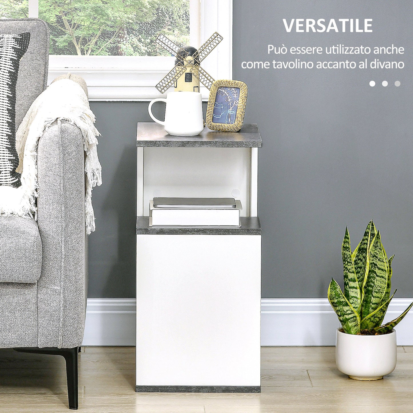 NEW Design Chipboard Open Shelf Nightstand, 35x29.5x60 cm, Grey and White